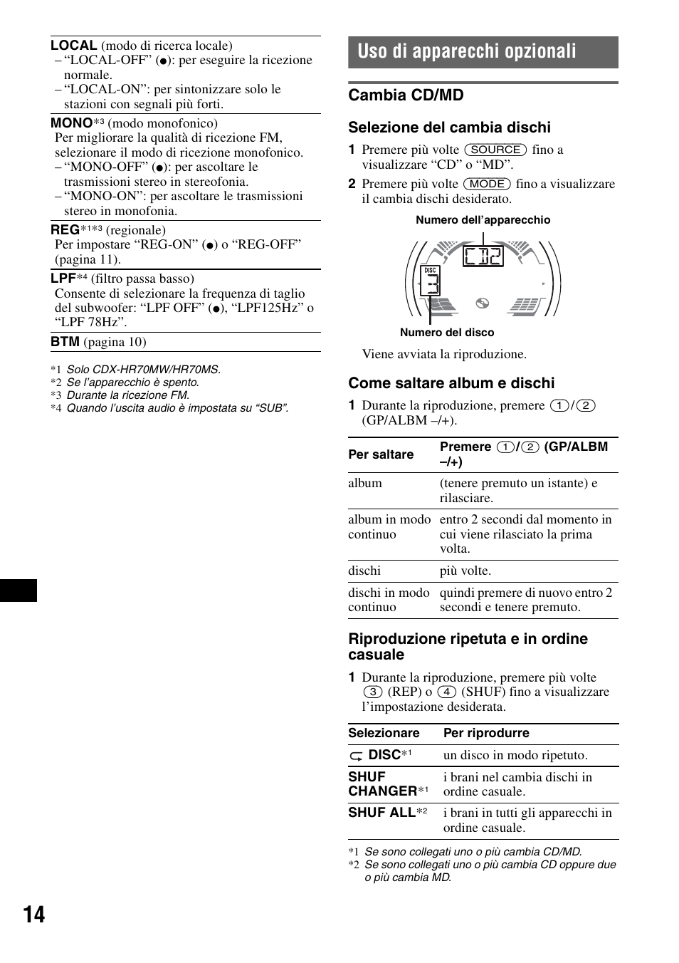 Uso di apparecchi opzionali, Cambia cd/md | Sony CDX-HS70MW User Manual | Page 120 / 132