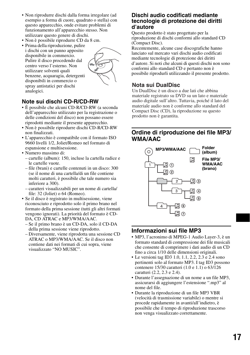 Ordine di riproduzione dei file mp3/ wma/aac, Informazioni sui file mp3 | Sony CDX-HS70MW User Manual | Page 123 / 132