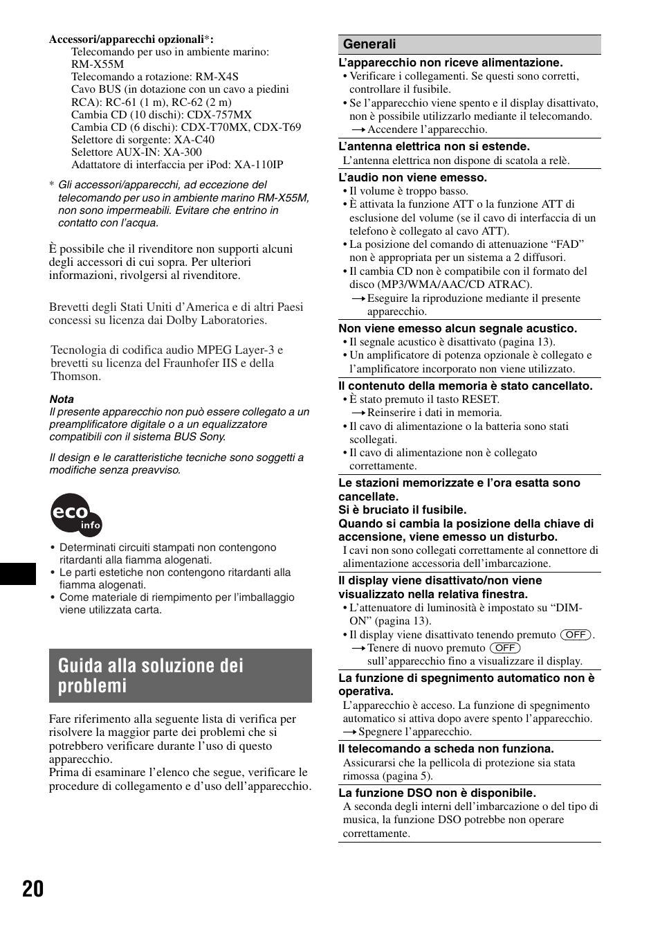 Guida alla soluzione dei problemi | Sony CDX-HS70MW User Manual | Page 126 / 132