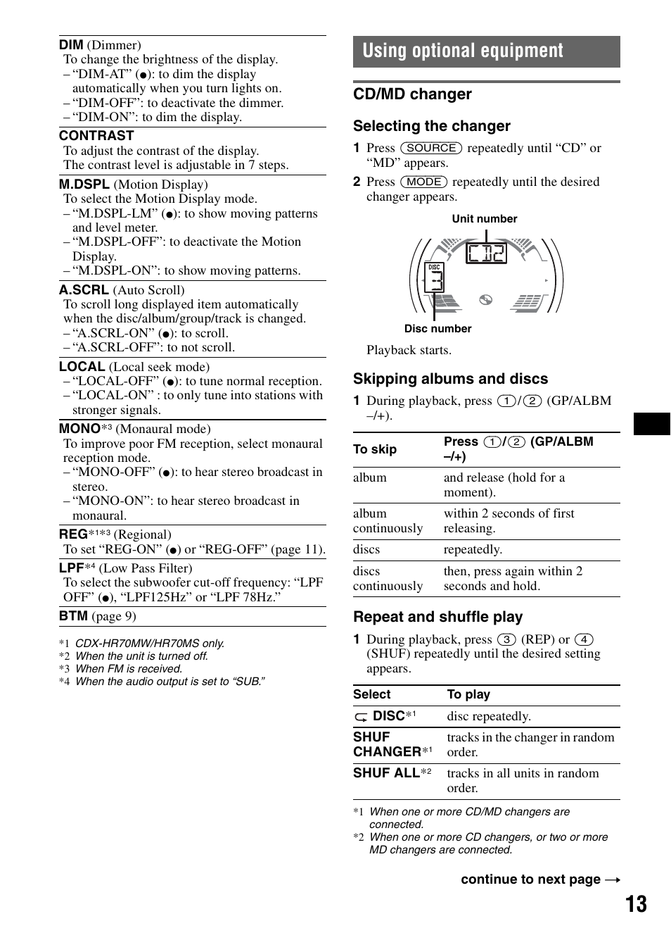 Using optional equipment, Cd/md changer | Sony CDX-HS70MW User Manual | Page 13 / 132