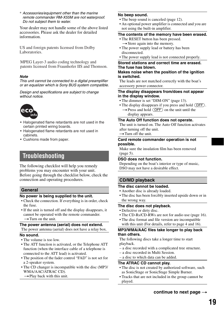 Troubleshooting | Sony CDX-HS70MW User Manual | Page 19 / 132