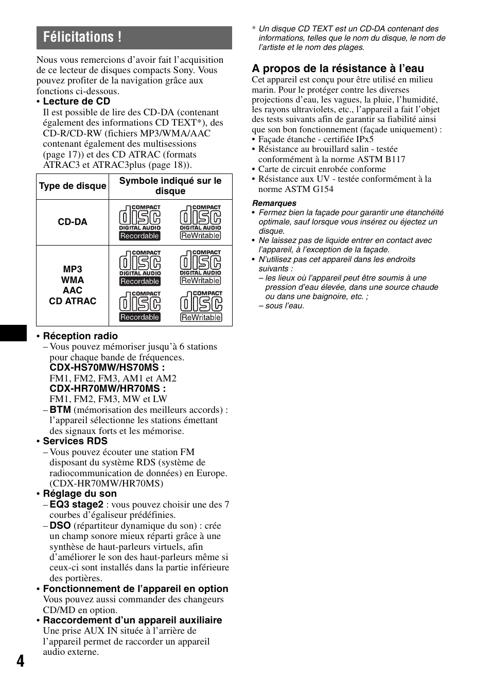 Félicitations | Sony CDX-HS70MW User Manual | Page 24 / 132