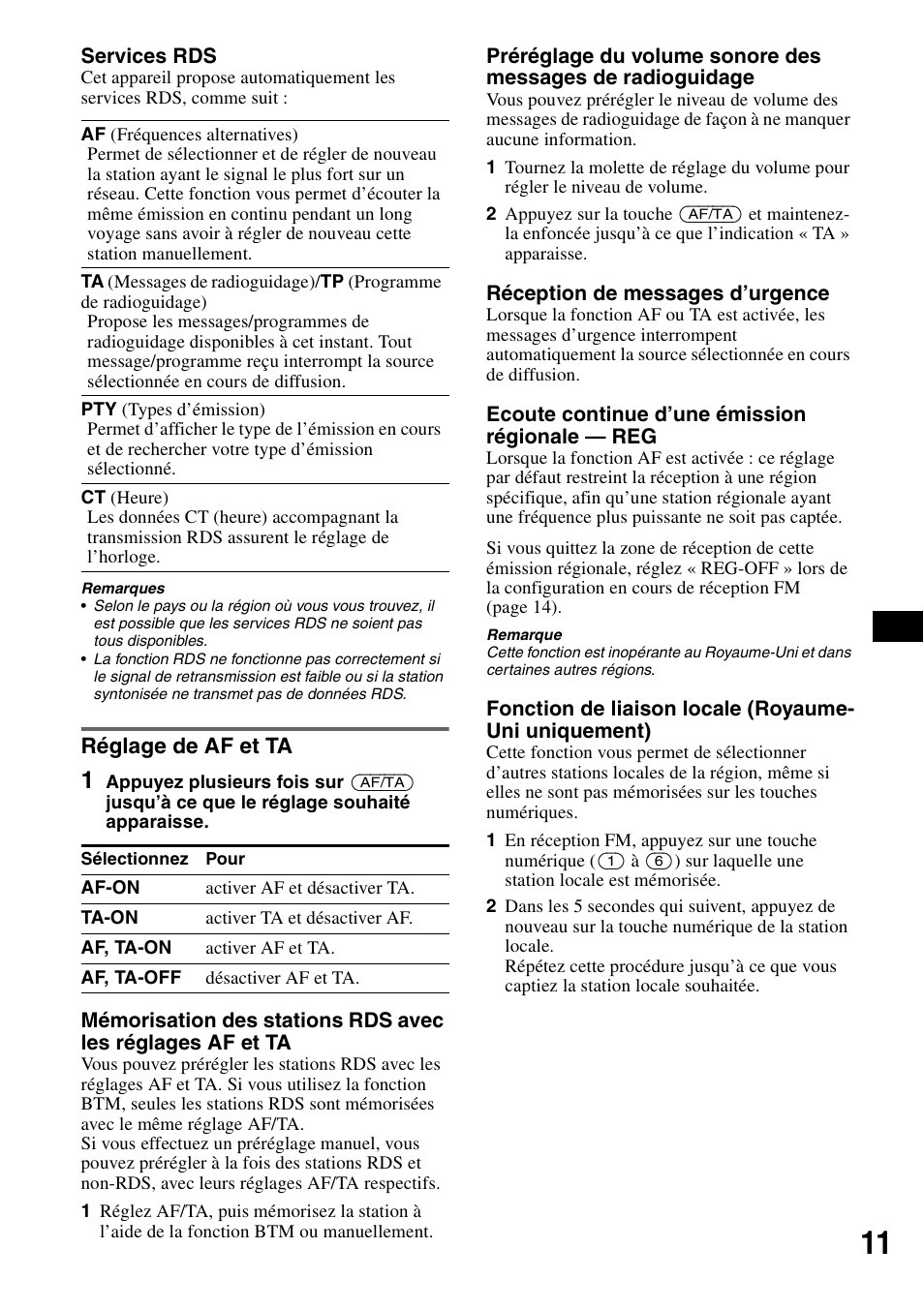 Réglage de af et ta | Sony CDX-HS70MW User Manual | Page 31 / 132