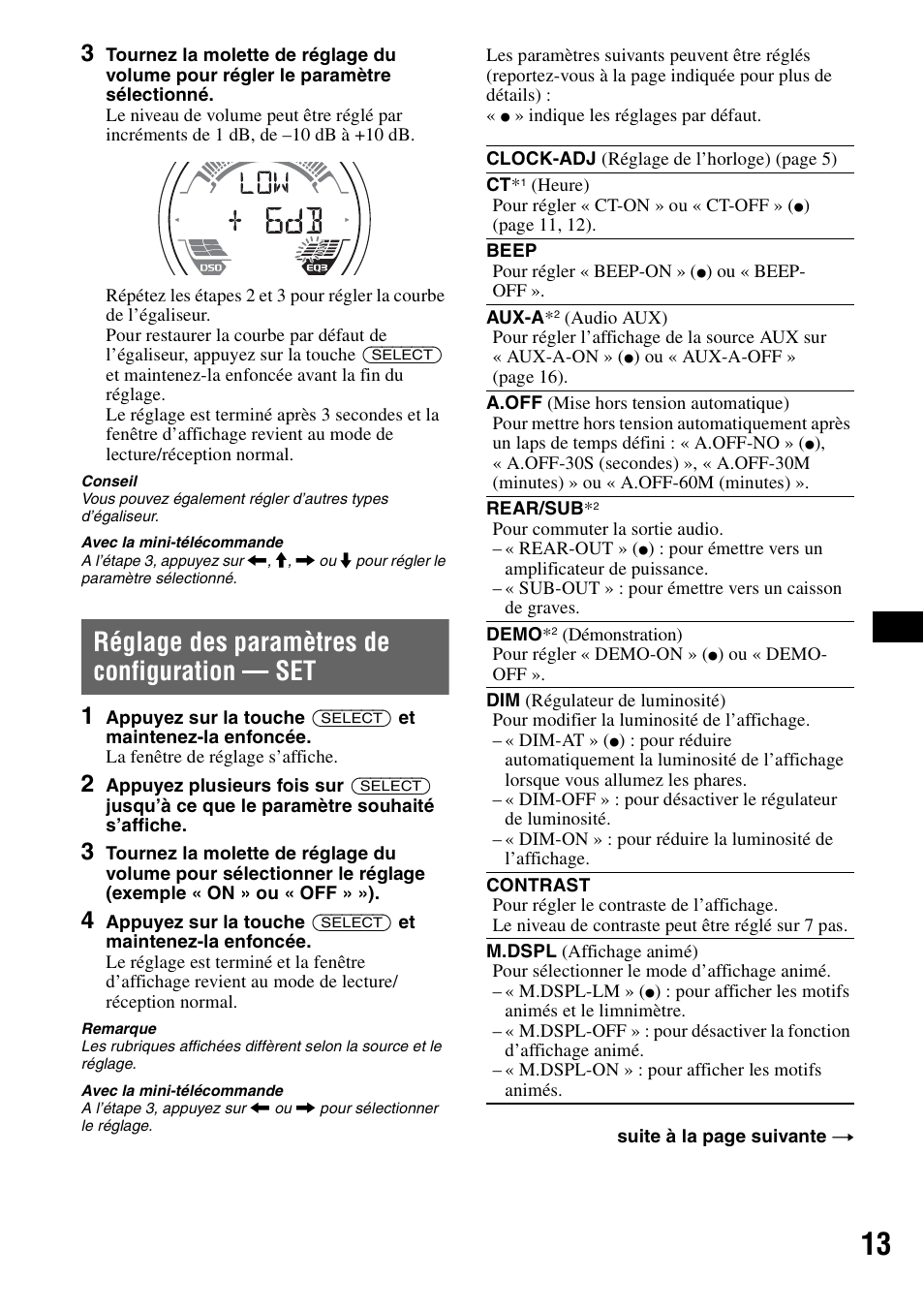 Réglage des paramètres de configuration - set, Réglage des paramètres de configuration — set | Sony CDX-HS70MW User Manual | Page 33 / 132