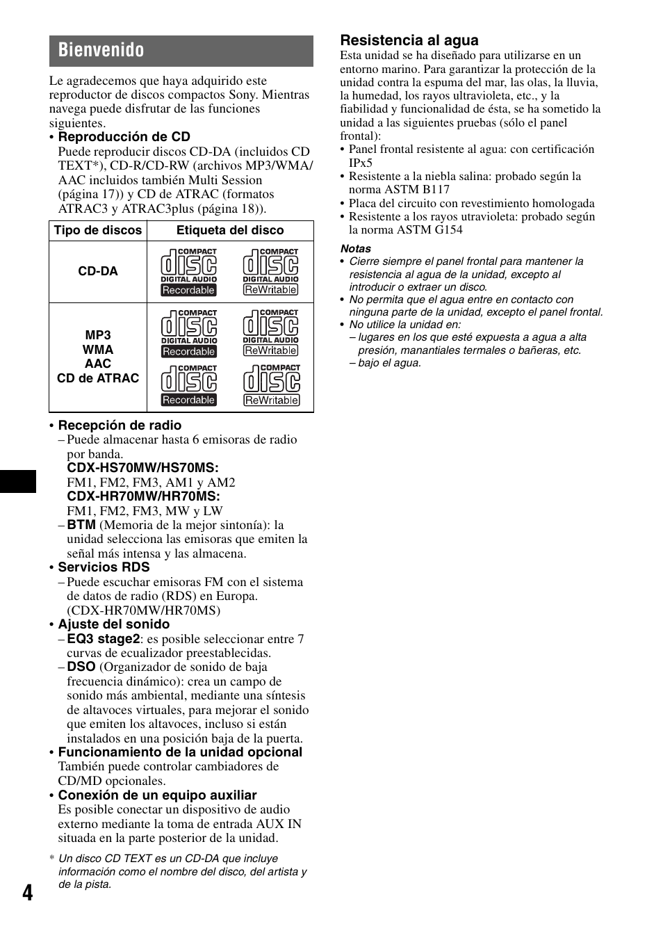 Bienvenido | Sony CDX-HS70MW User Manual | Page 46 / 132