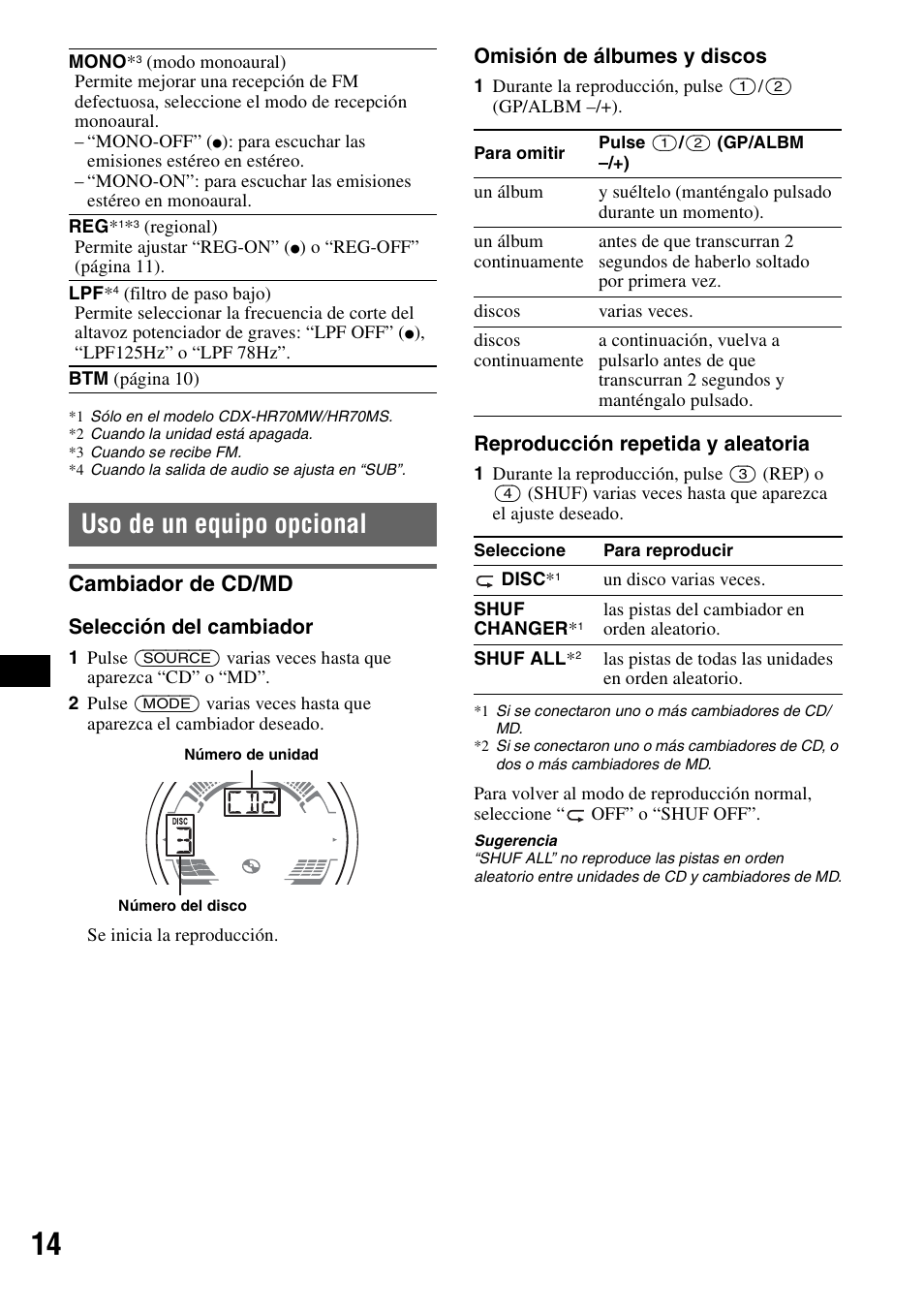 Uso de un equipo opcional, Cambiador de cd/md | Sony CDX-HS70MW User Manual | Page 56 / 132