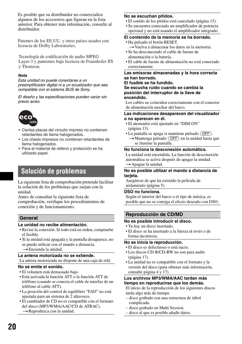 Solución de problemas | Sony CDX-HS70MW User Manual | Page 62 / 132