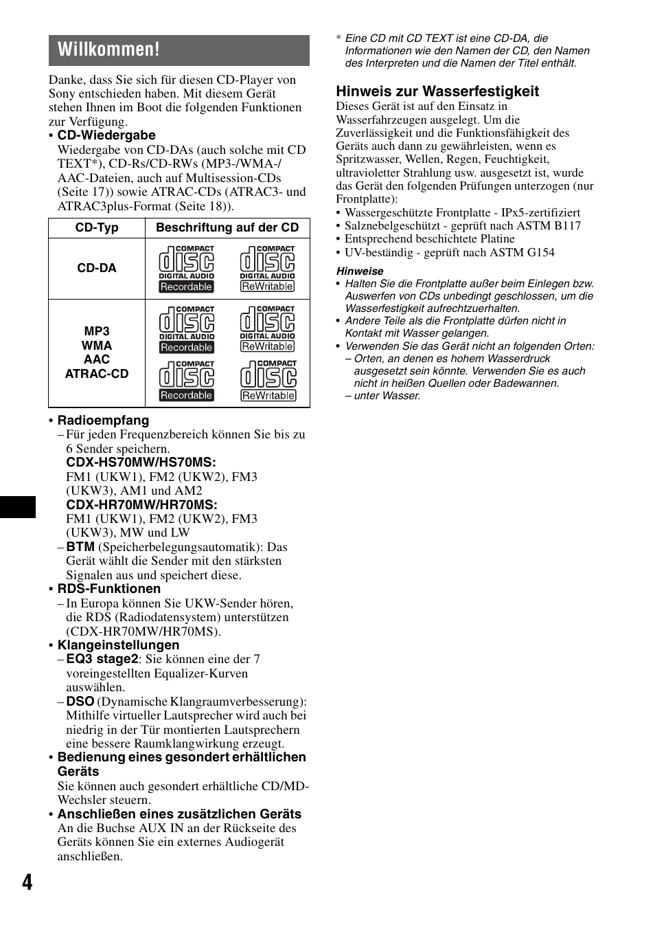 Willkommen | Sony CDX-HS70MW User Manual | Page 68 / 132