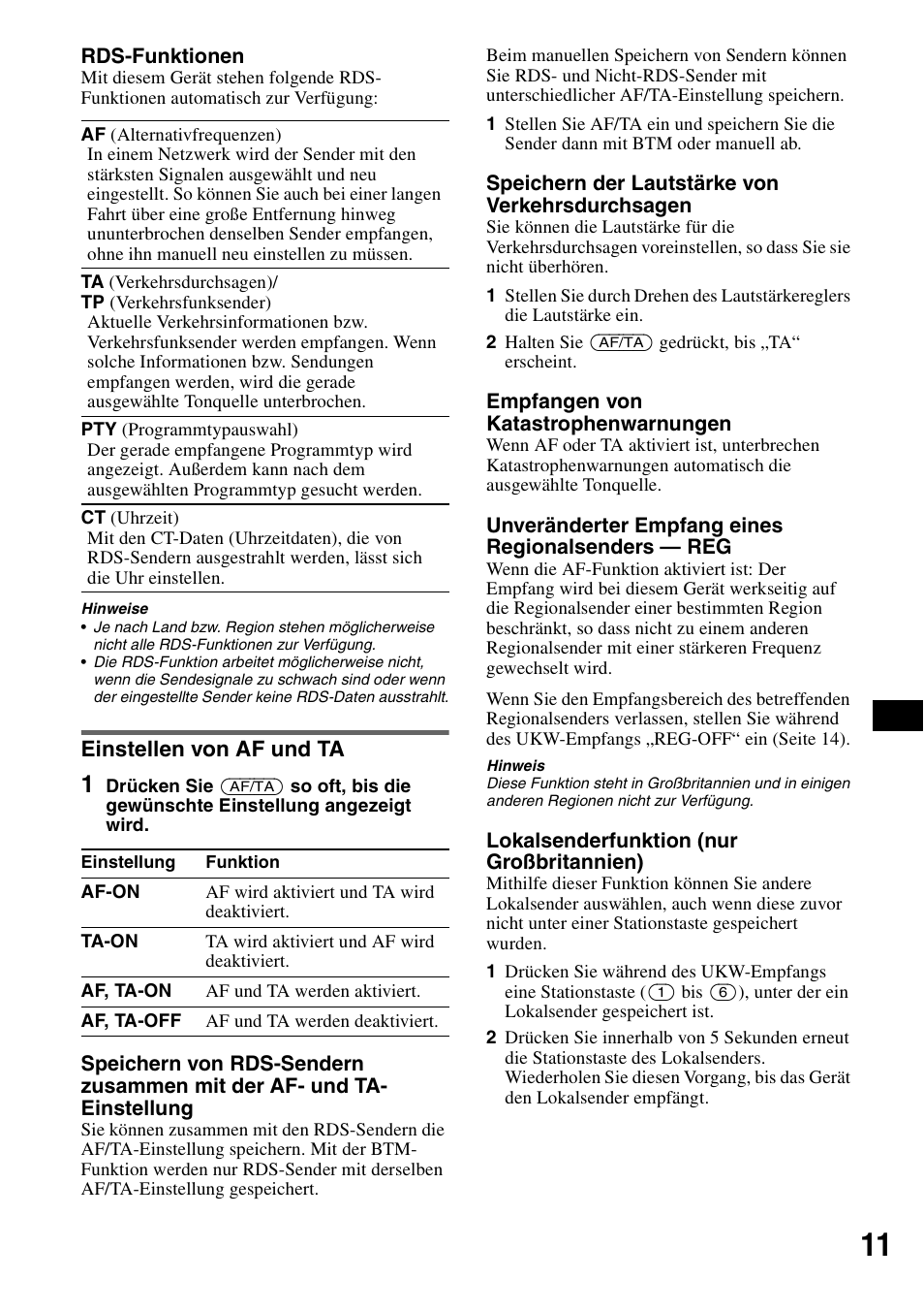 Einstellen von af und ta | Sony CDX-HS70MW User Manual | Page 75 / 132