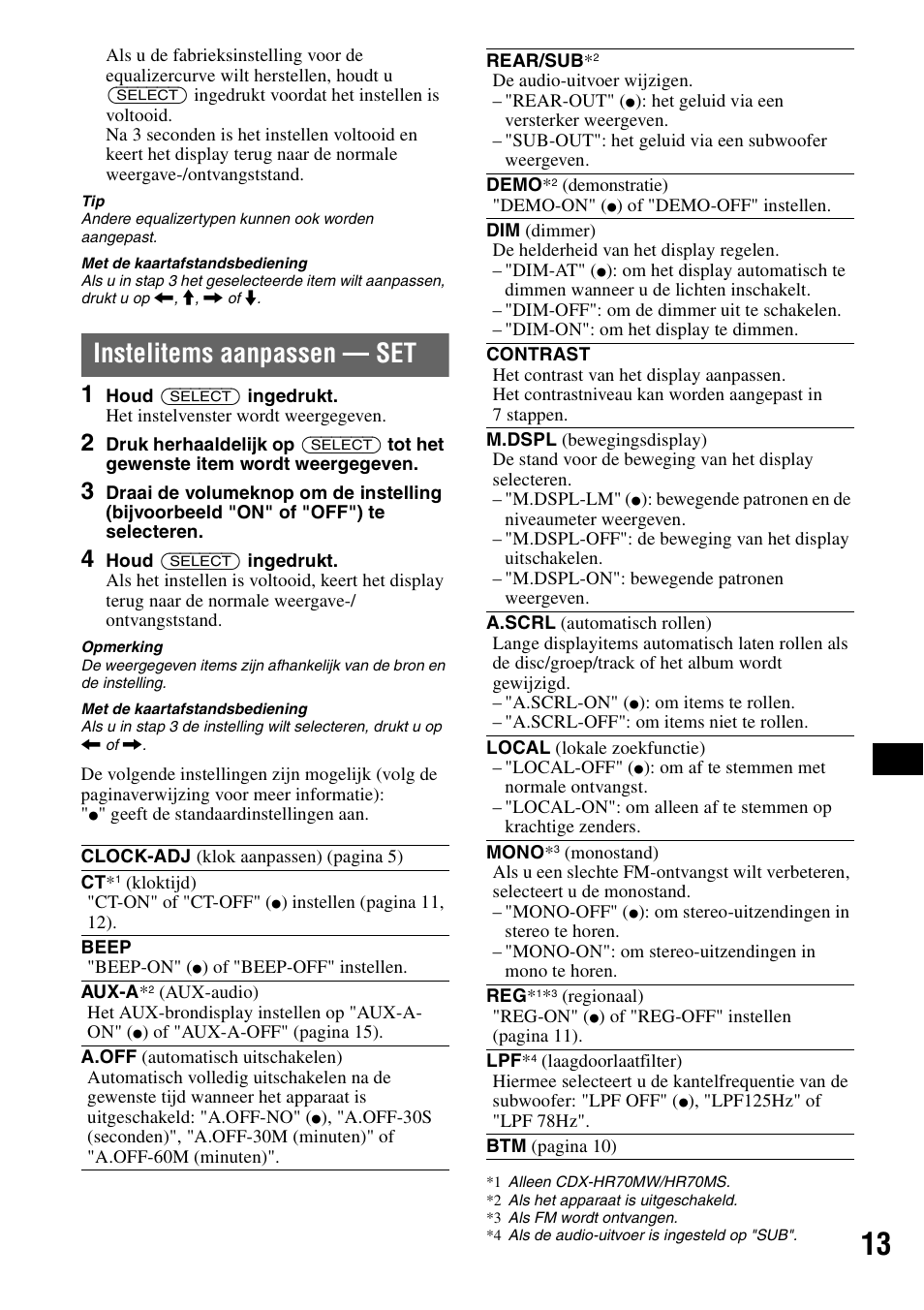 Instelitems aanpassen - set, Instelitems aanpassen — set | Sony CDX-HS70MW User Manual | Page 99 / 132