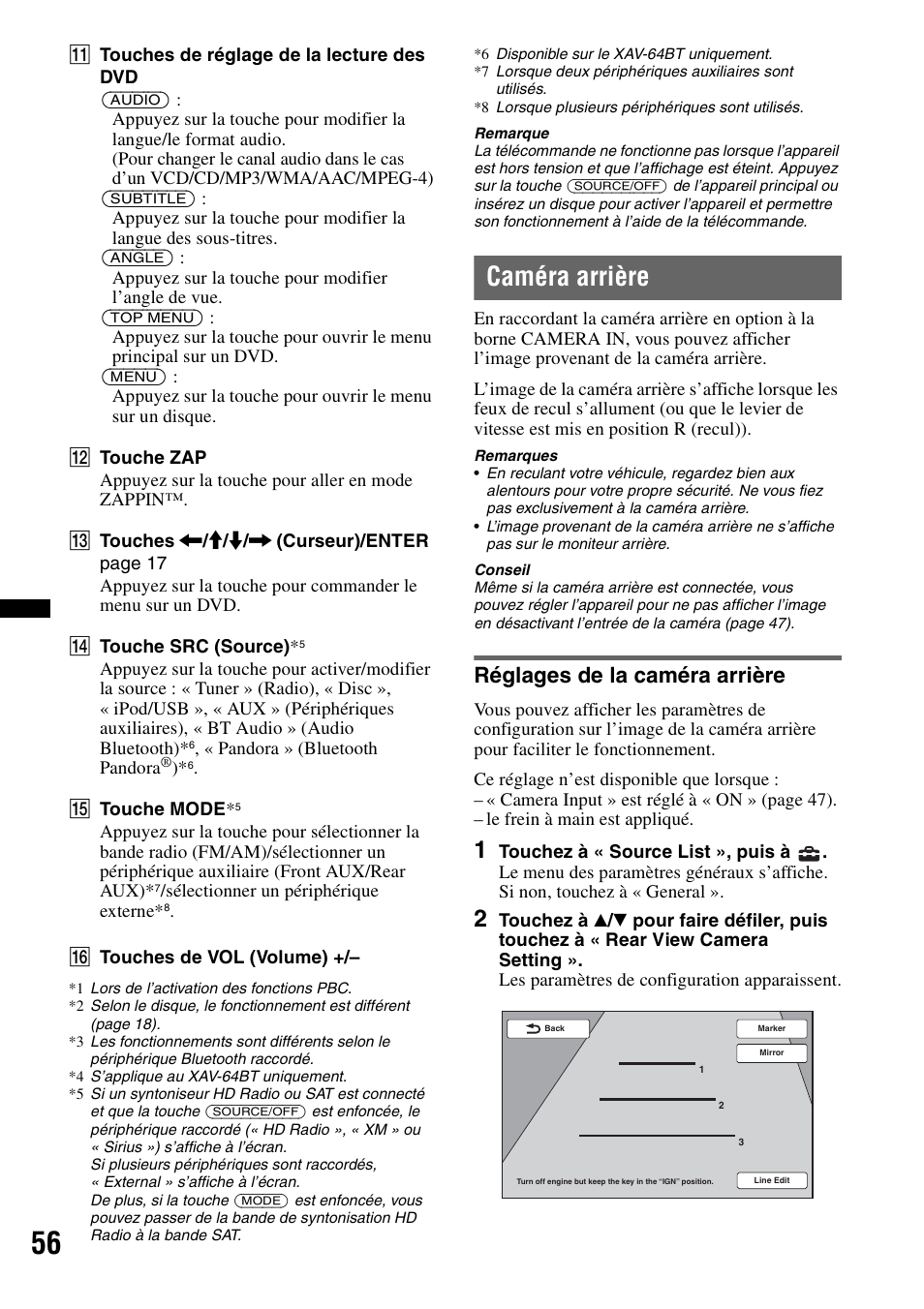 Caméra arrière, Réglages de la caméra arrière | Sony XAV-63 User Manual | Page 120 / 200