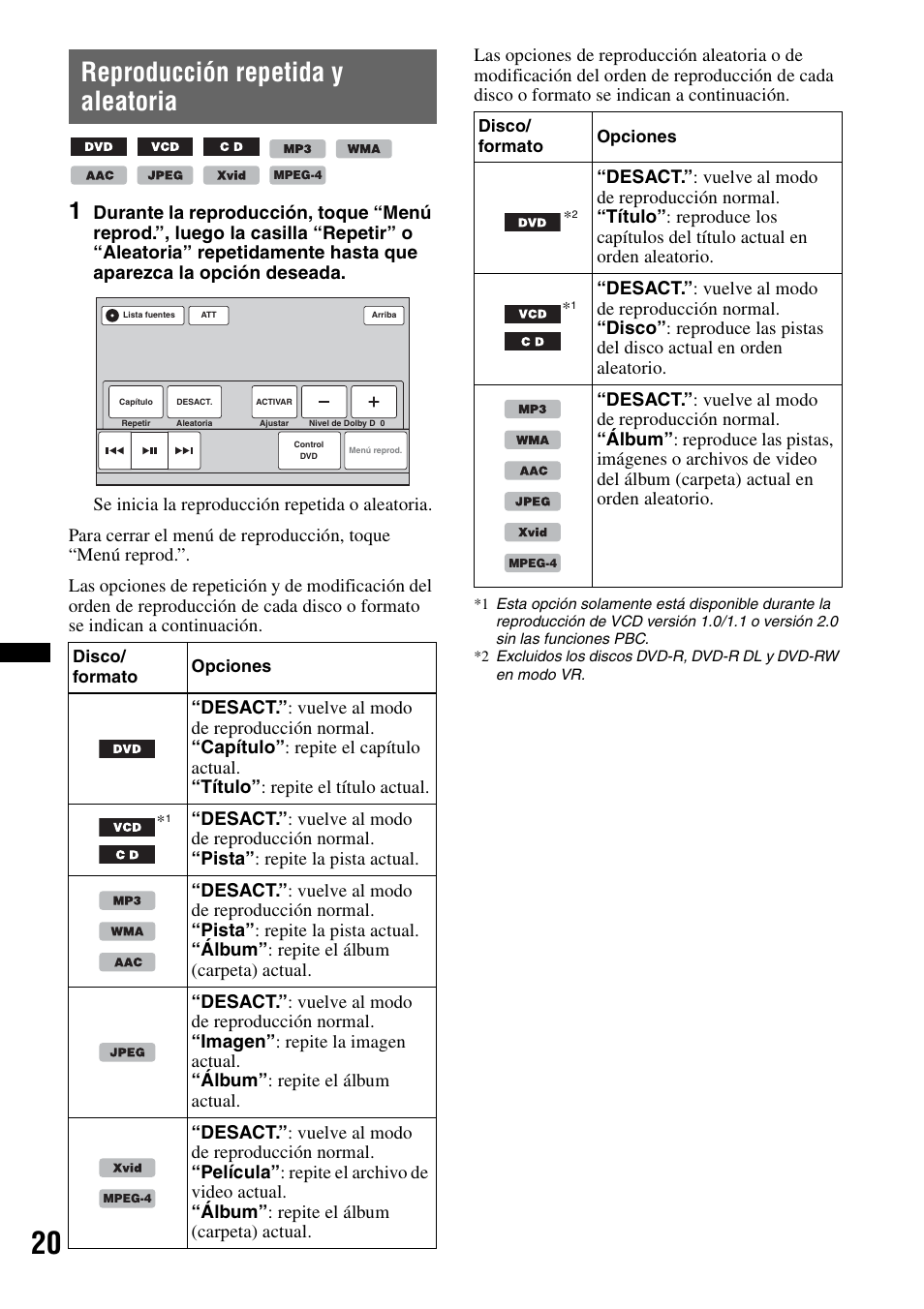 Reproducción repetida y aleatoria | Sony XAV-63 User Manual | Page 152 / 200