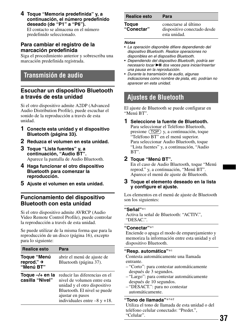 Transmisión de audio, Ajustes de bluetooth | Sony XAV-63 User Manual | Page 169 / 200