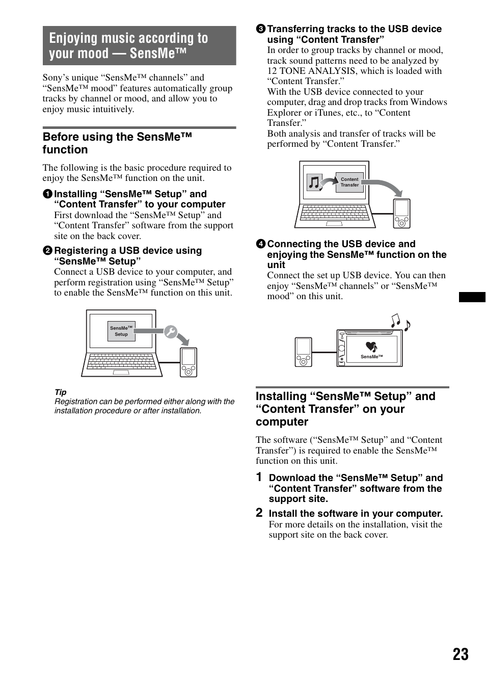 Enjoying music according to your mood - sensme, Before using the sensme™ function, Enjoying music according to your mood — sensme | Sony XAV-63 User Manual | Page 23 / 200