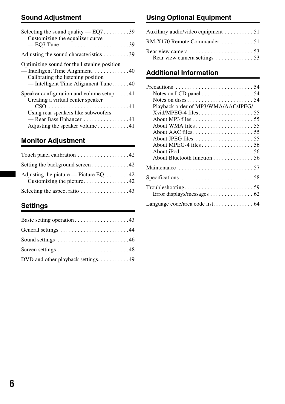 Sony XAV-63 User Manual | Page 6 / 200