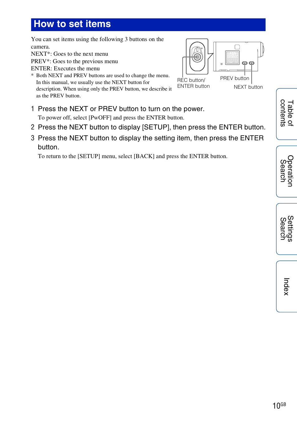 How to set items | Sony HDR-AS100VR User Manual | Page 10 / 82