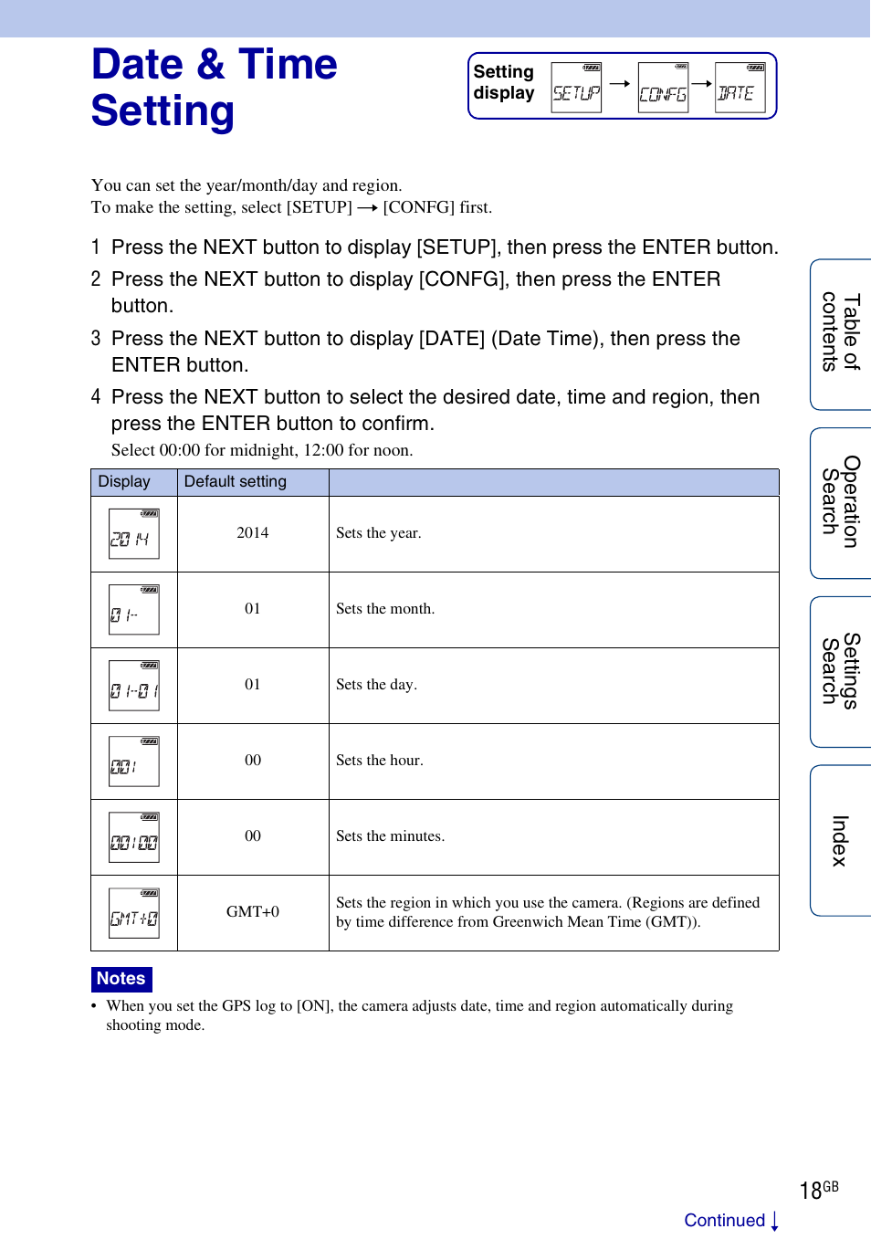 Date & time setting | Sony HDR-AS100VR User Manual | Page 18 / 82