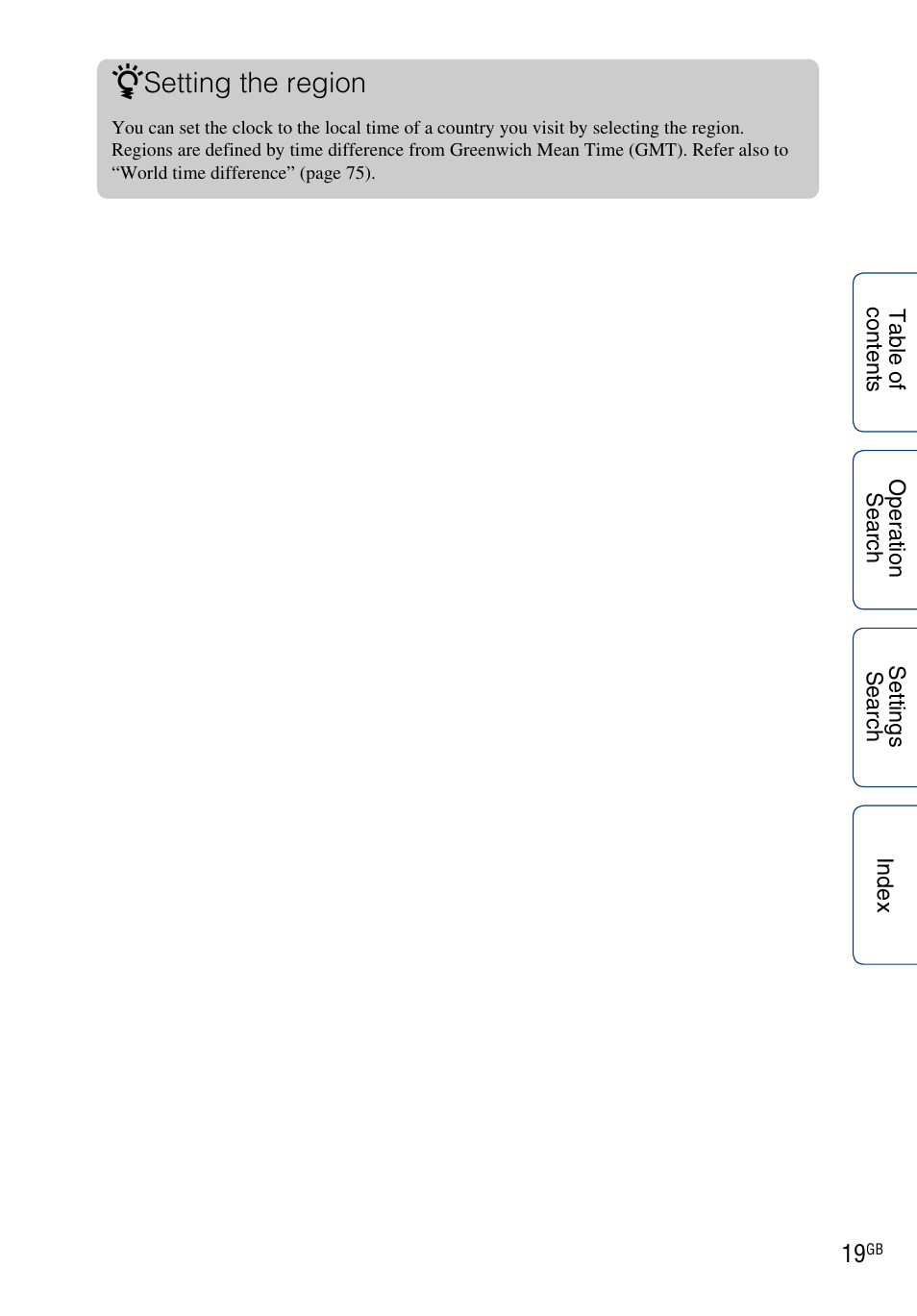 Setting the region | Sony HDR-AS100VR User Manual | Page 19 / 82