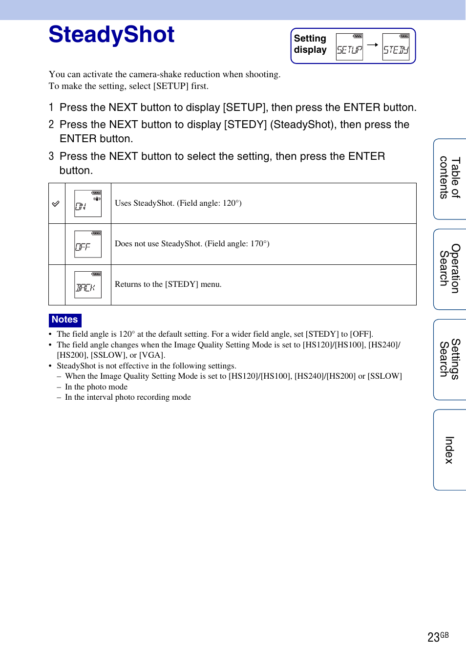 Steadyshot | Sony HDR-AS100VR User Manual | Page 23 / 82