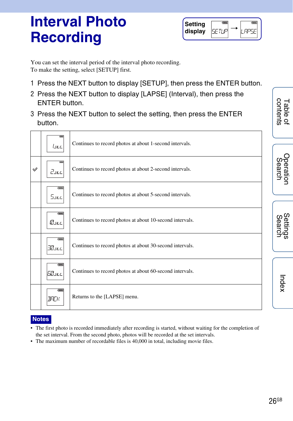 Interval photo recording | Sony HDR-AS100VR User Manual | Page 26 / 82