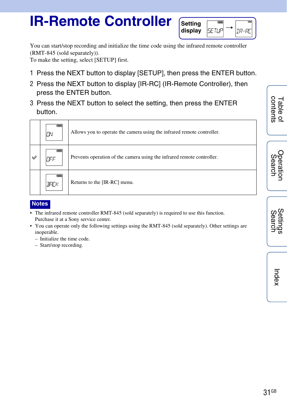 Ir-remote controller | Sony HDR-AS100VR User Manual | Page 31 / 82