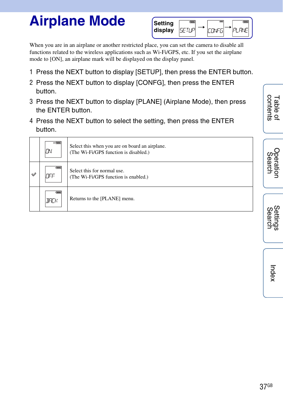 Airplane mode | Sony HDR-AS100VR User Manual | Page 37 / 82