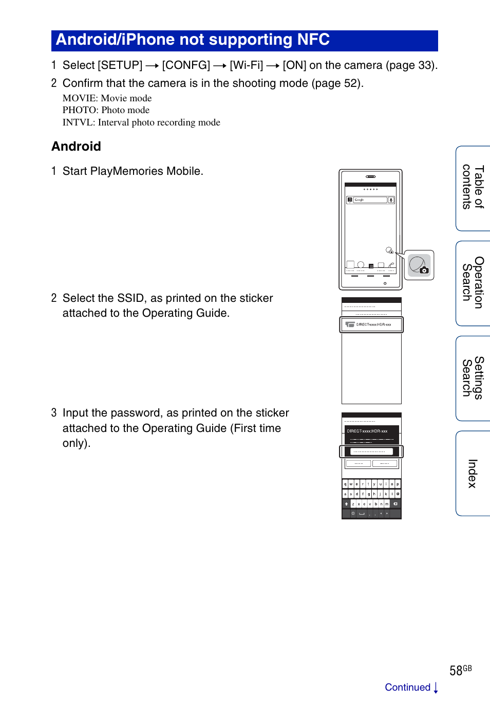 Android/iphone not supporting nfc | Sony HDR-AS100VR User Manual | Page 58 / 82