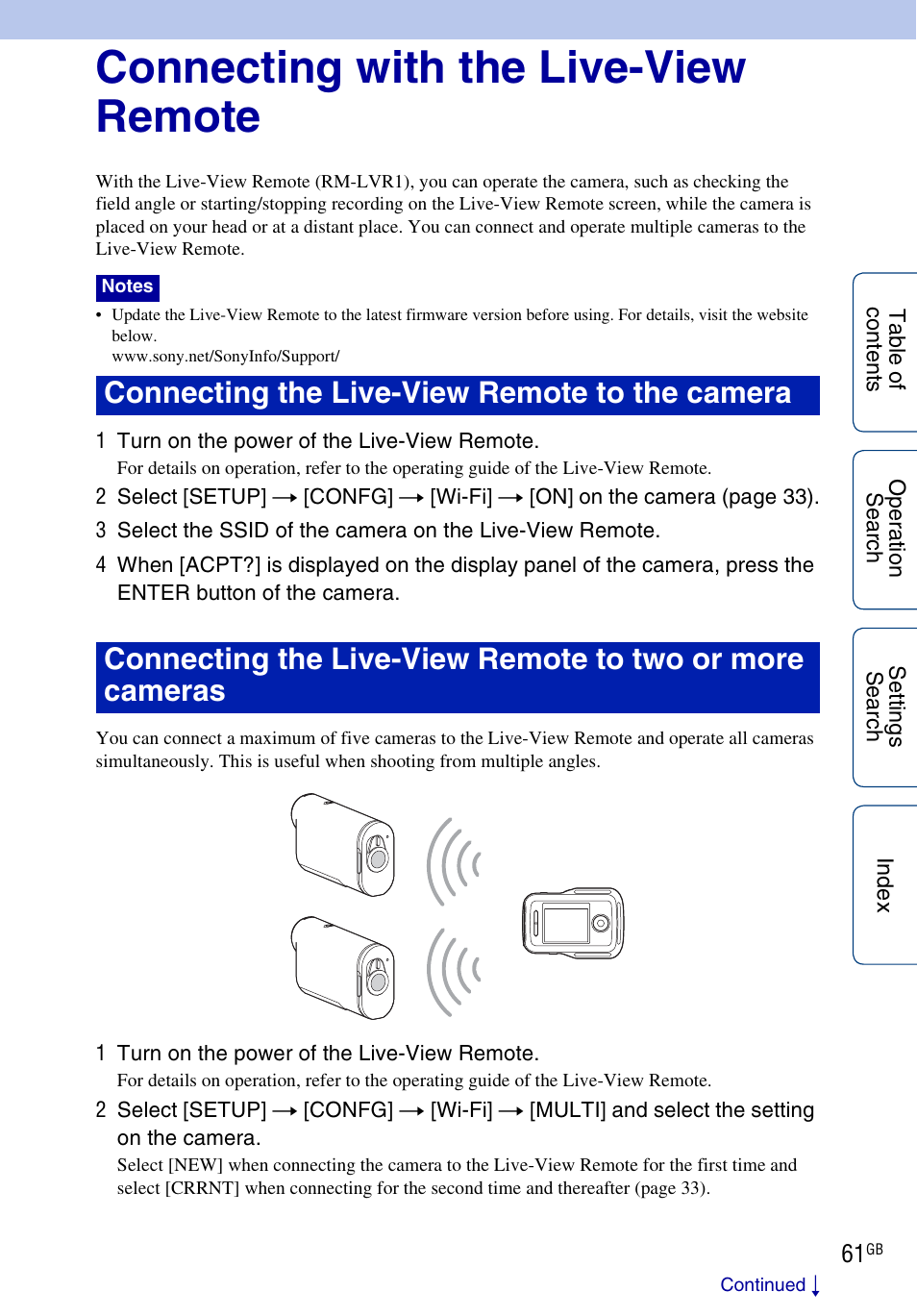 Connecting with the live-view remote, 61 for | Sony HDR-AS100VR User Manual | Page 61 / 82