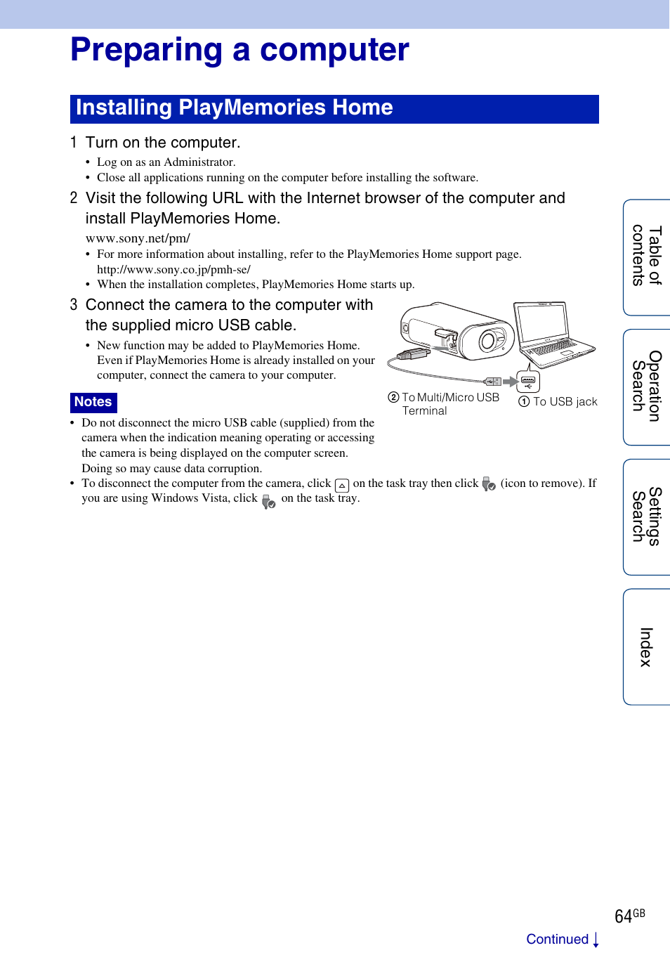 Preparing a computer | Sony HDR-AS100VR User Manual | Page 64 / 82