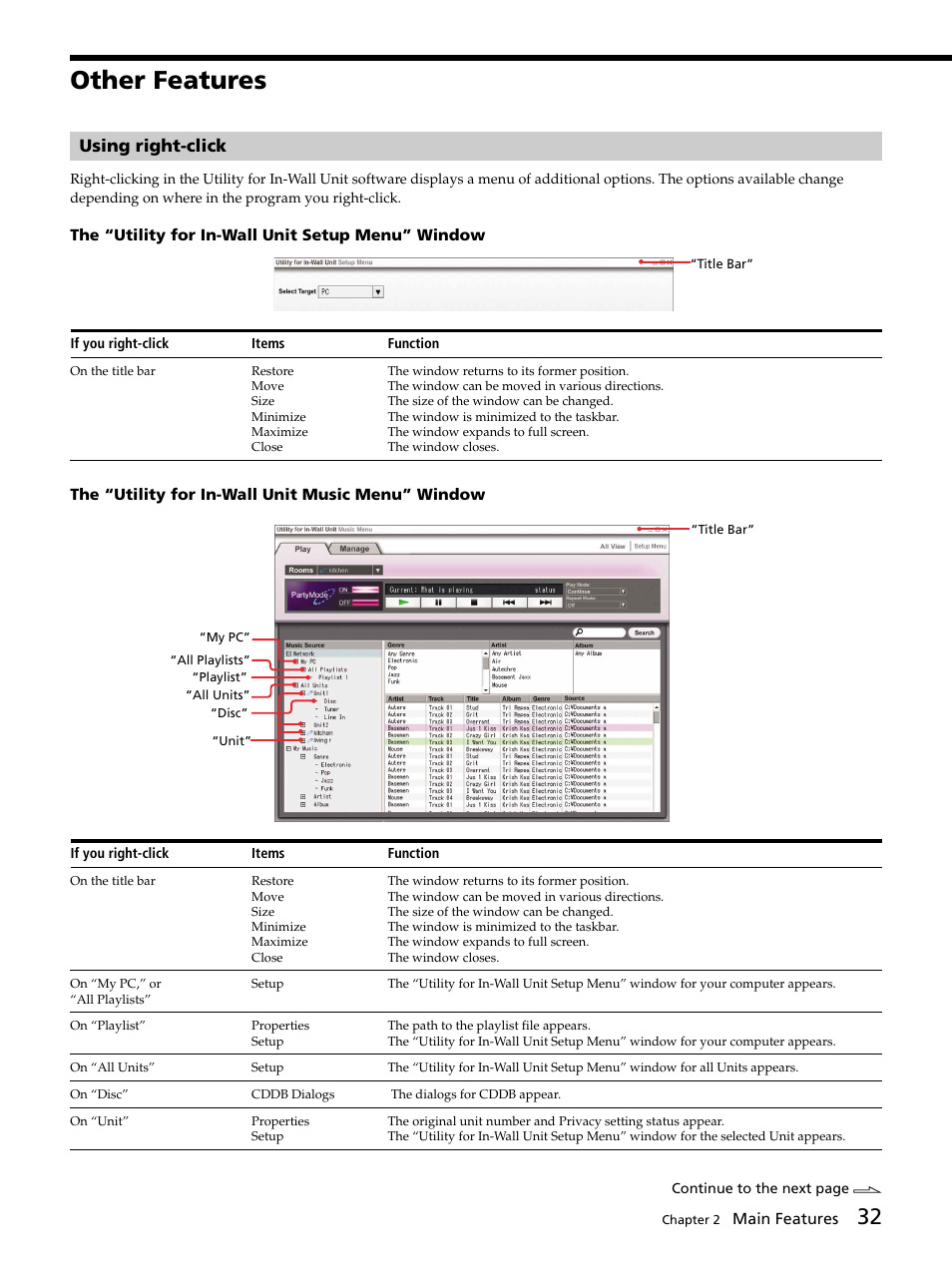 Other features, Using right-click, Other features 32 | Using right-click 32 | Sony DVP-NW50 User Manual | Page 32 / 40