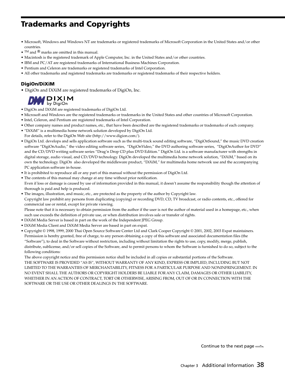 Trademarks and copyrights, Trademarks and copyrights 38 | Sony DVP-NW50 User Manual | Page 38 / 40
