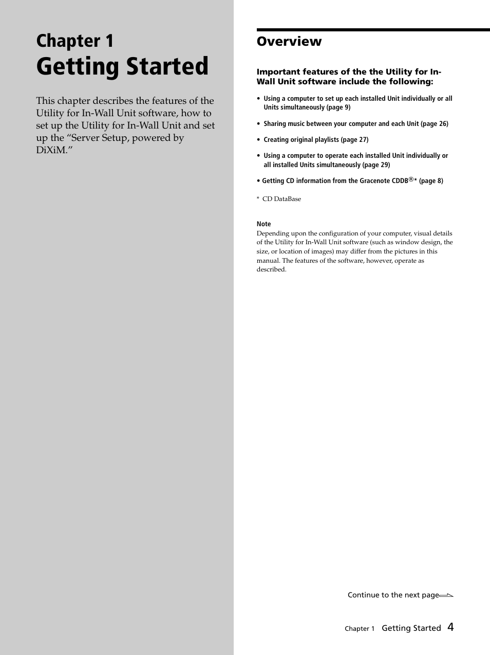 Chapter 1 getting started, Overview, Overview 4 | Getting started, Chapter 1 | Sony DVP-NW50 User Manual | Page 4 / 40