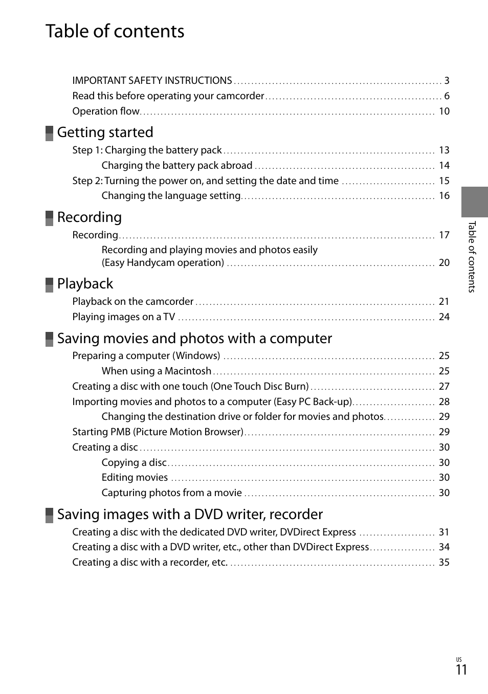 Sony DCR-SR67 User Manual | Page 11 / 116