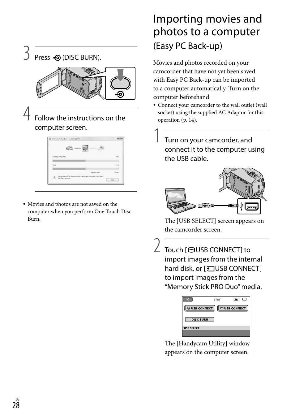 Importing movies and photos to a computer | Sony DCR-SR67 User Manual | Page 28 / 116