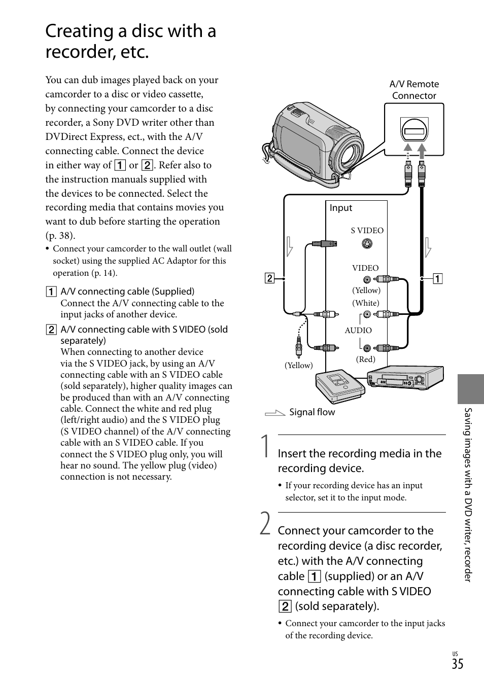 Creating a disc with a recorder, etc | Sony DCR-SR67 User Manual | Page 35 / 116