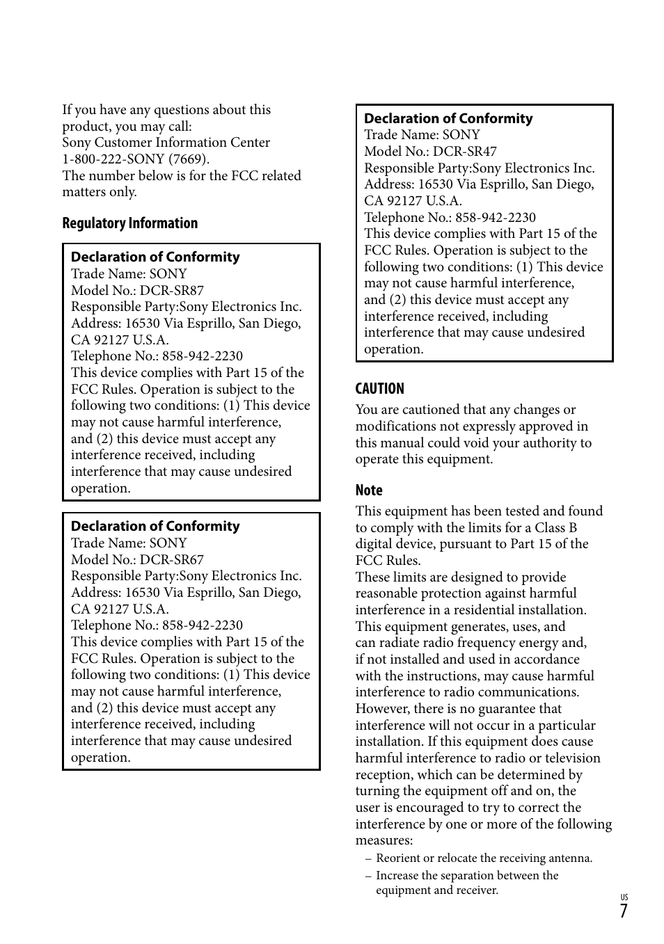 Sony DCR-SR67 User Manual | Page 7 / 116