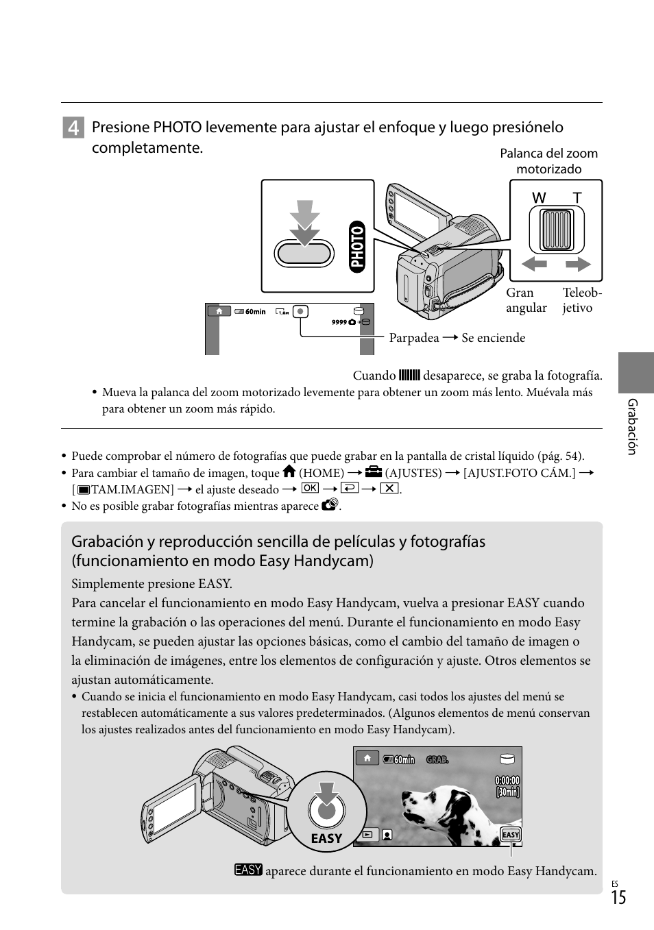 Funcionamiento en modo easy handycam) | Sony DCR-SR67 User Manual | Page 73 / 116