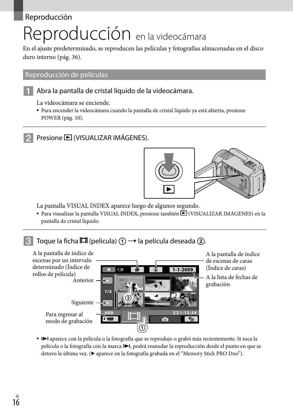 Reproducción, Reproducción en la videocámara, En.la.videocámara | Sony DCR-SR67 User Manual | Page 74 / 116