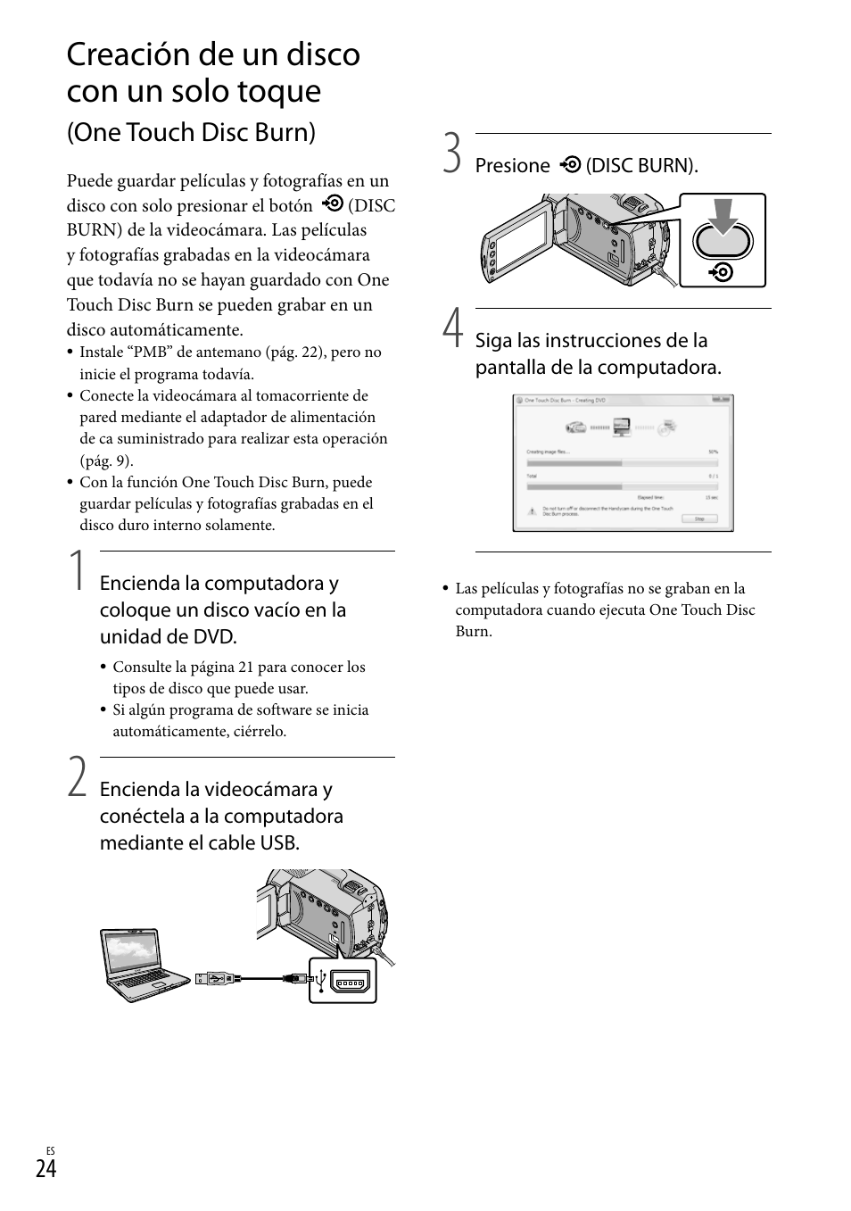 Creación de un disco con un solo toque, One touch disc burn) | Sony DCR-SR67 User Manual | Page 82 / 116