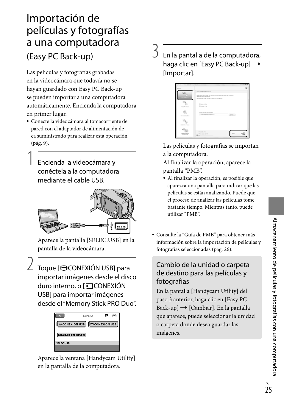 Fotografías, Easy pc back-up) | Sony DCR-SR67 User Manual | Page 83 / 116