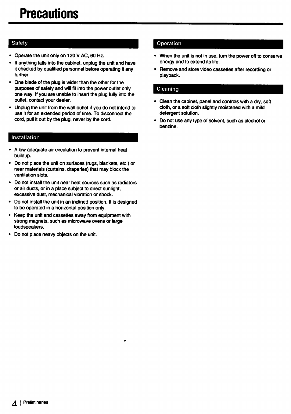 Precautions | Sony SLV-750HF User Manual | Page 4 / 66