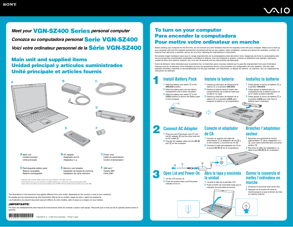 Sony VGN-SZ480NW1 User Manual | 2 pages