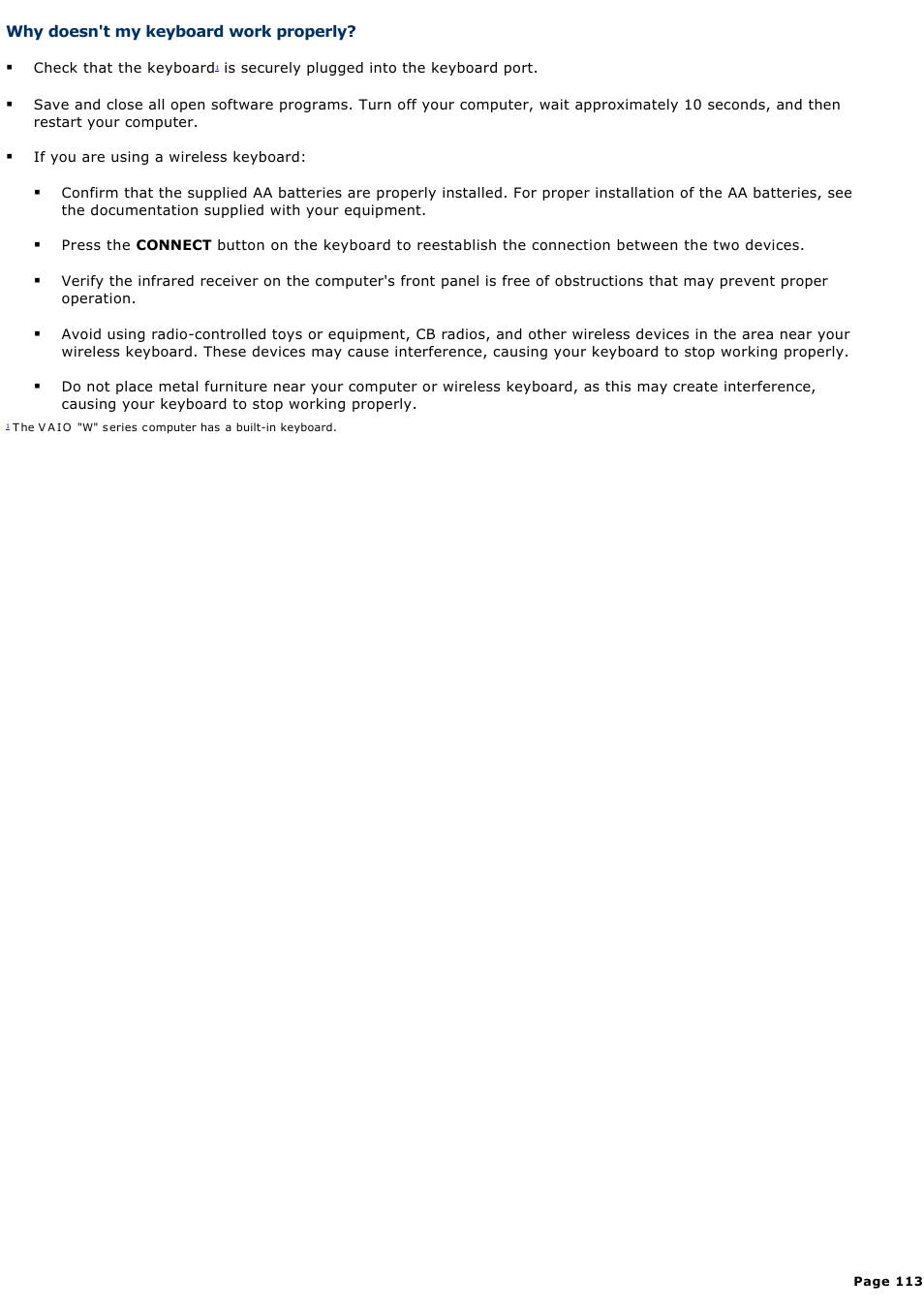 Why doesn't my keyboard work properly | Sony PCV-RS500C User Manual | Page 113 / 143