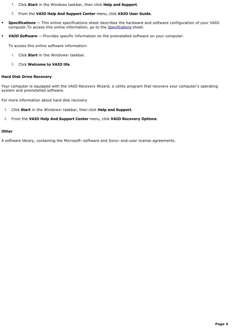 Sony PCV-RS500C User Manual | Page 4 / 143