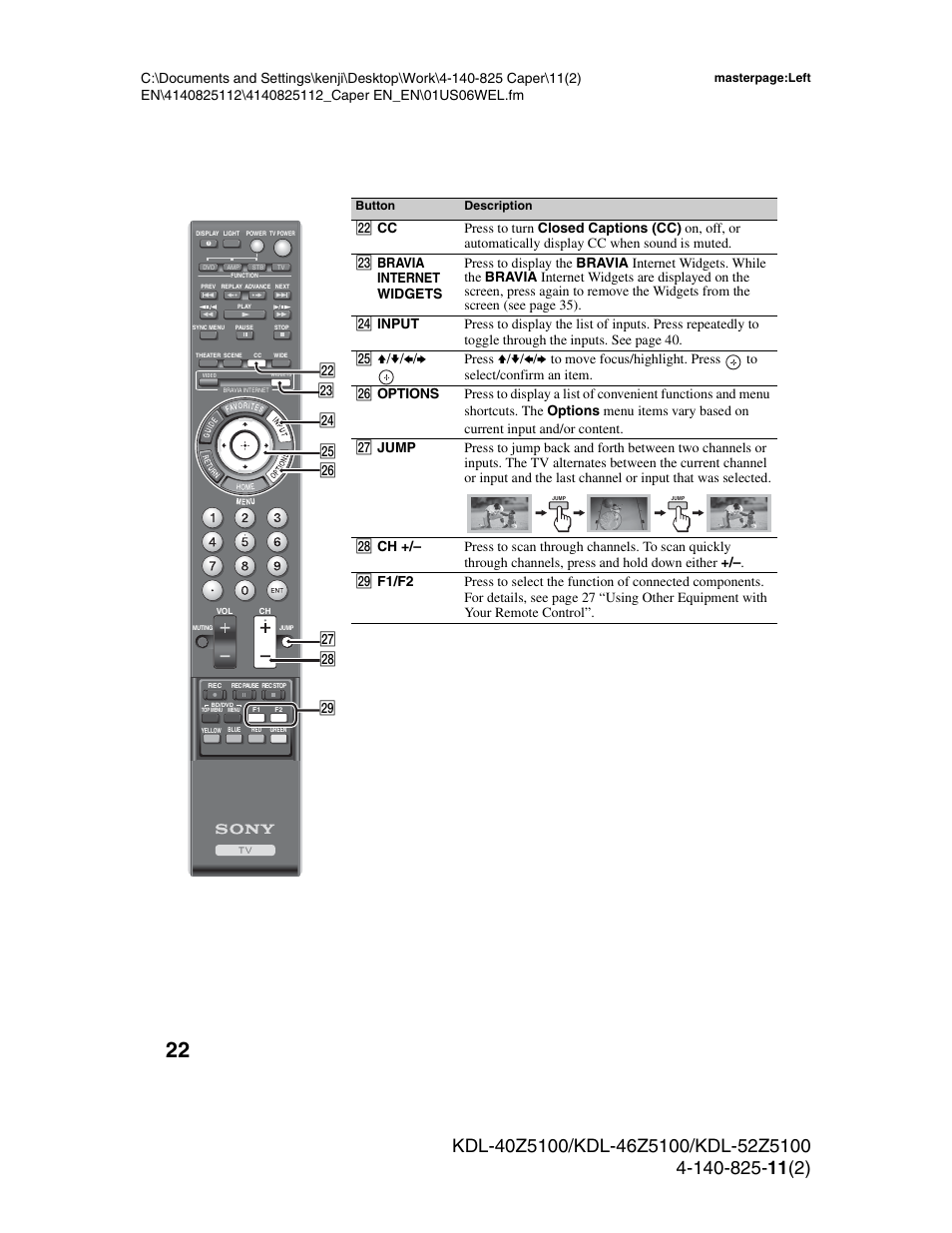 Wg wh wf ws wd wk wl wj | Sony KDL-52Z5100 User Manual | Page 22 / 48