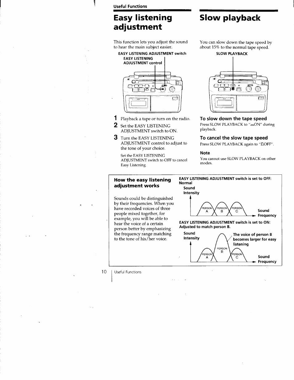 Easy listening adjustment slow playback | Sony CFM-A50 User Manual | Page 10 / 16