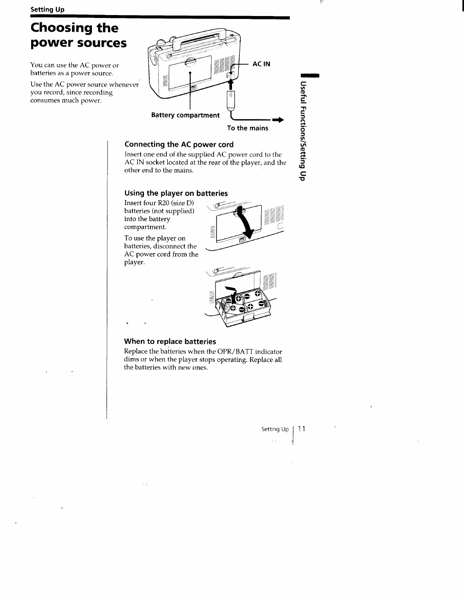 Choosing the power sources | Sony CFM-A50 User Manual | Page 11 / 16