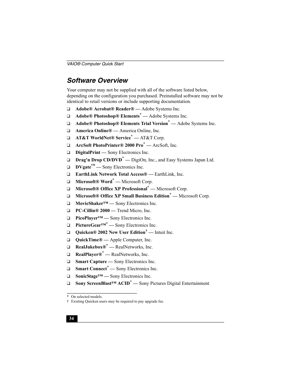 Software overview | Sony PCG-R505ECP User Manual | Page 34 / 60