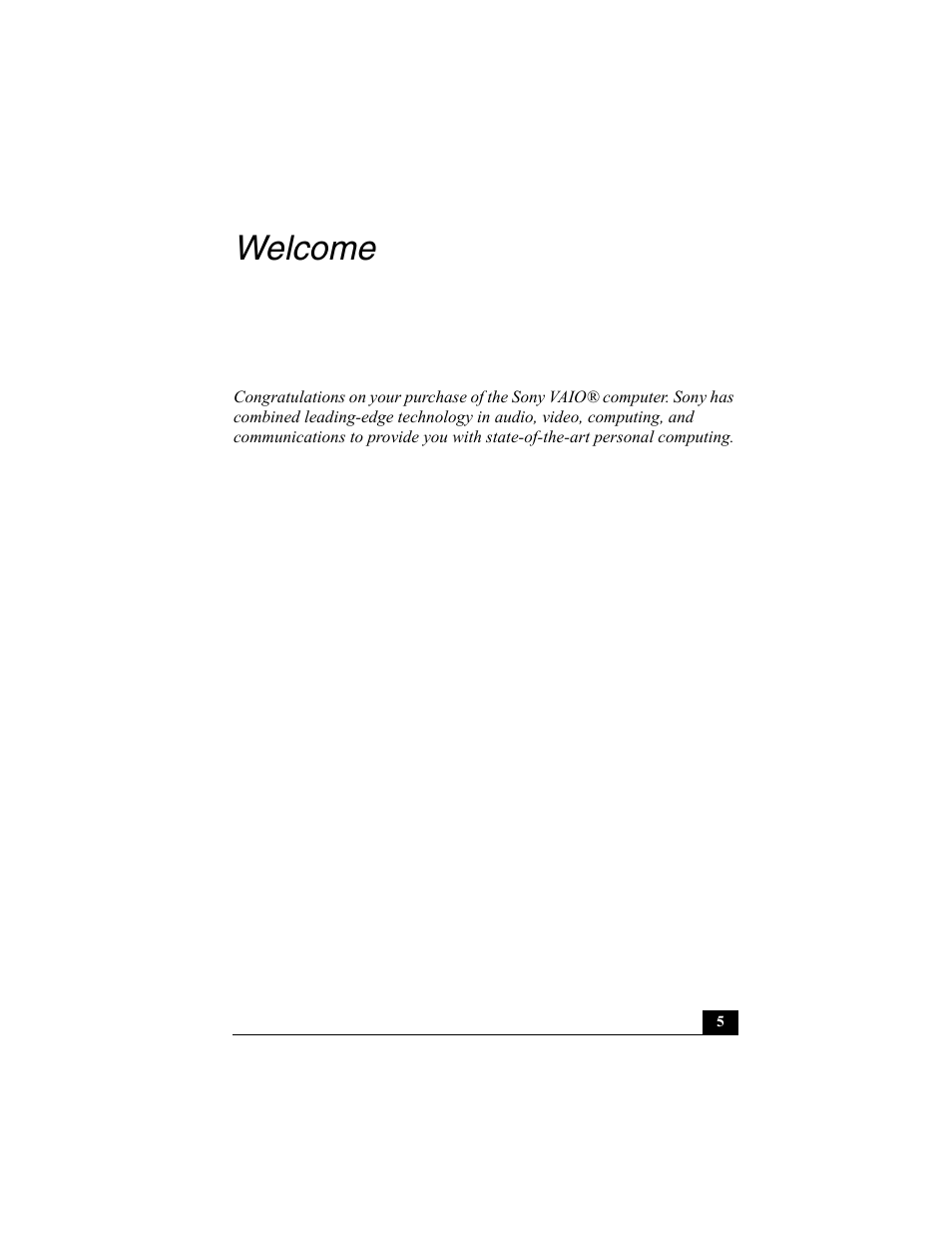 Welcome | Sony PCG-R505ECP User Manual | Page 5 / 60