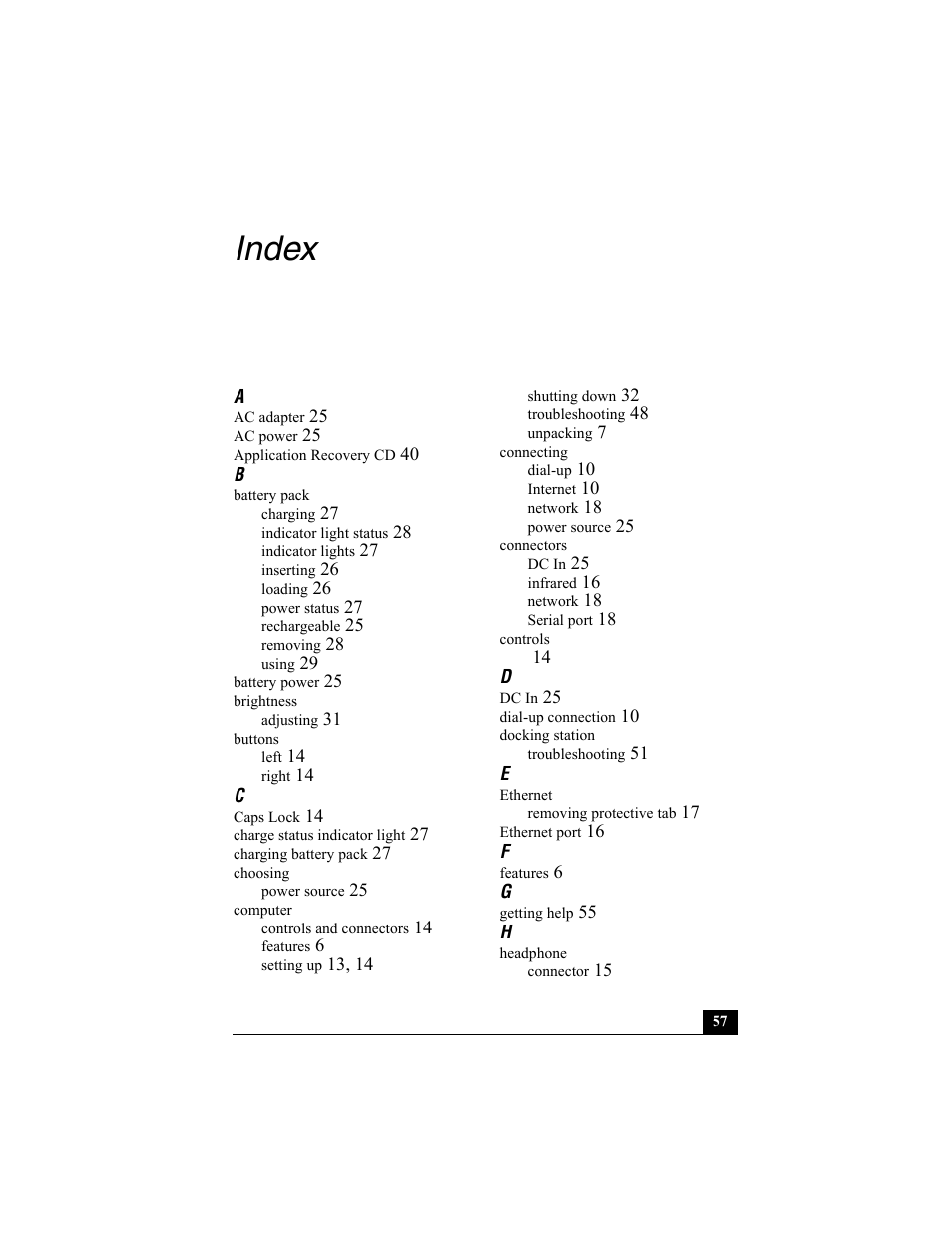 Index | Sony PCG-R505ECP User Manual | Page 57 / 60